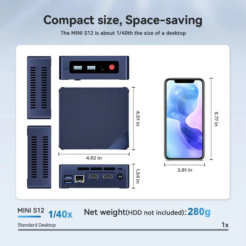Мини-компьютер Beelink Mini S12 с процессором Intel Alder Lake-N N95 4C4T, портативный компьютер с HDMI, DDR4 3200 МГц (art.: 3920dca42ef33) - 3920dca42ef33