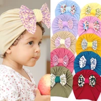 baby hat cute bows knot beanie floral bowknot headwrap newborn soft cloth solid color bonnet infants kids headwear gifts