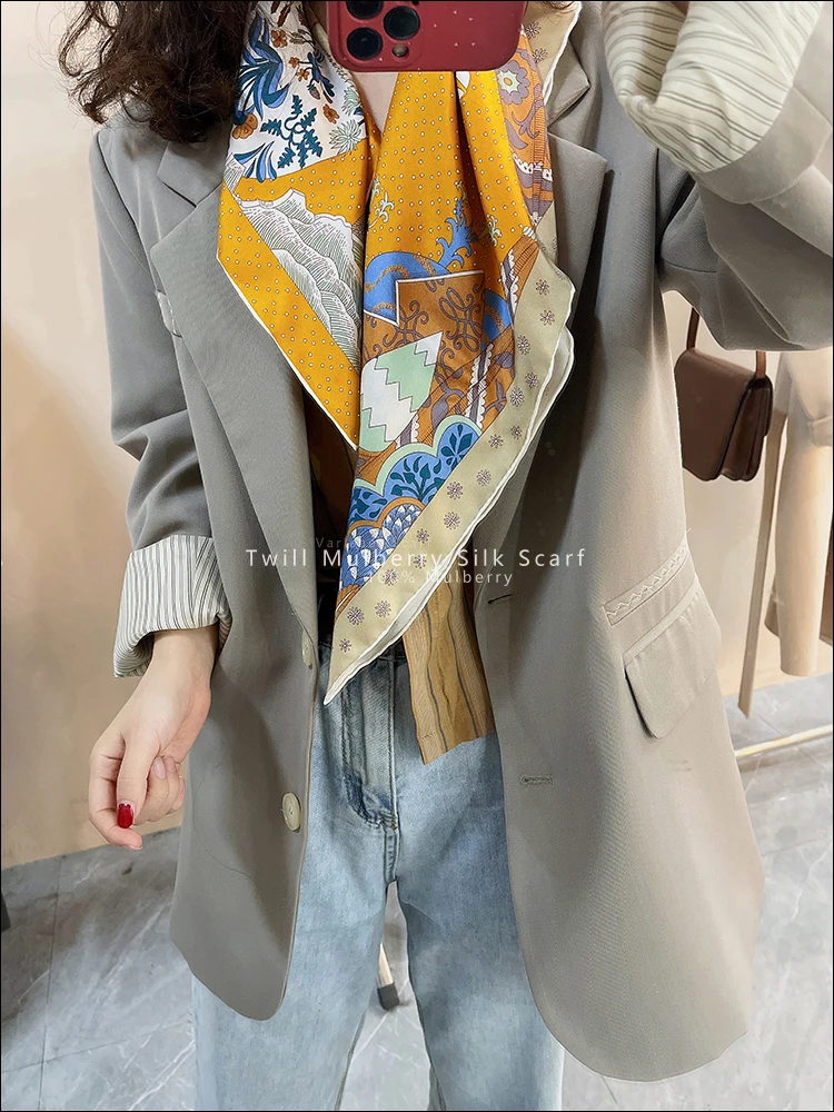 Шелковый шарф с закатанными краями 90*90 см квадратные шарфы из Твила тутового