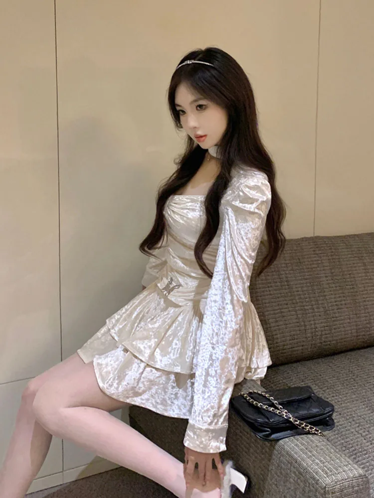 Женское приталенное платье-трапеция элегантное бежевое платье во французском