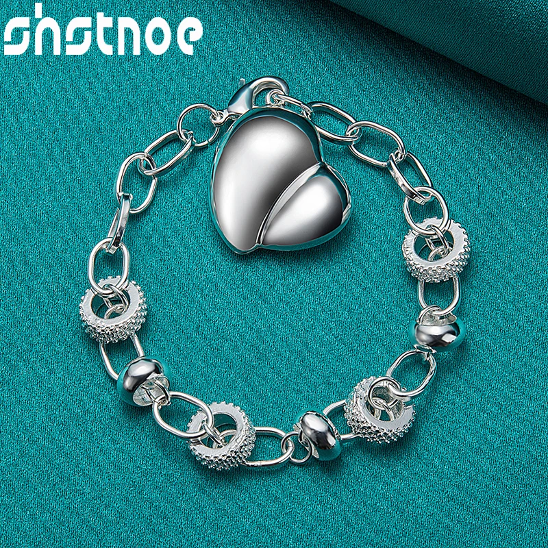 

SHSTONE 925 Sterling Silver 20cm Chain Heart Charm Bracelets For Women Birthday Party Ctue Gift Lady Fashion Jewelry Accessories