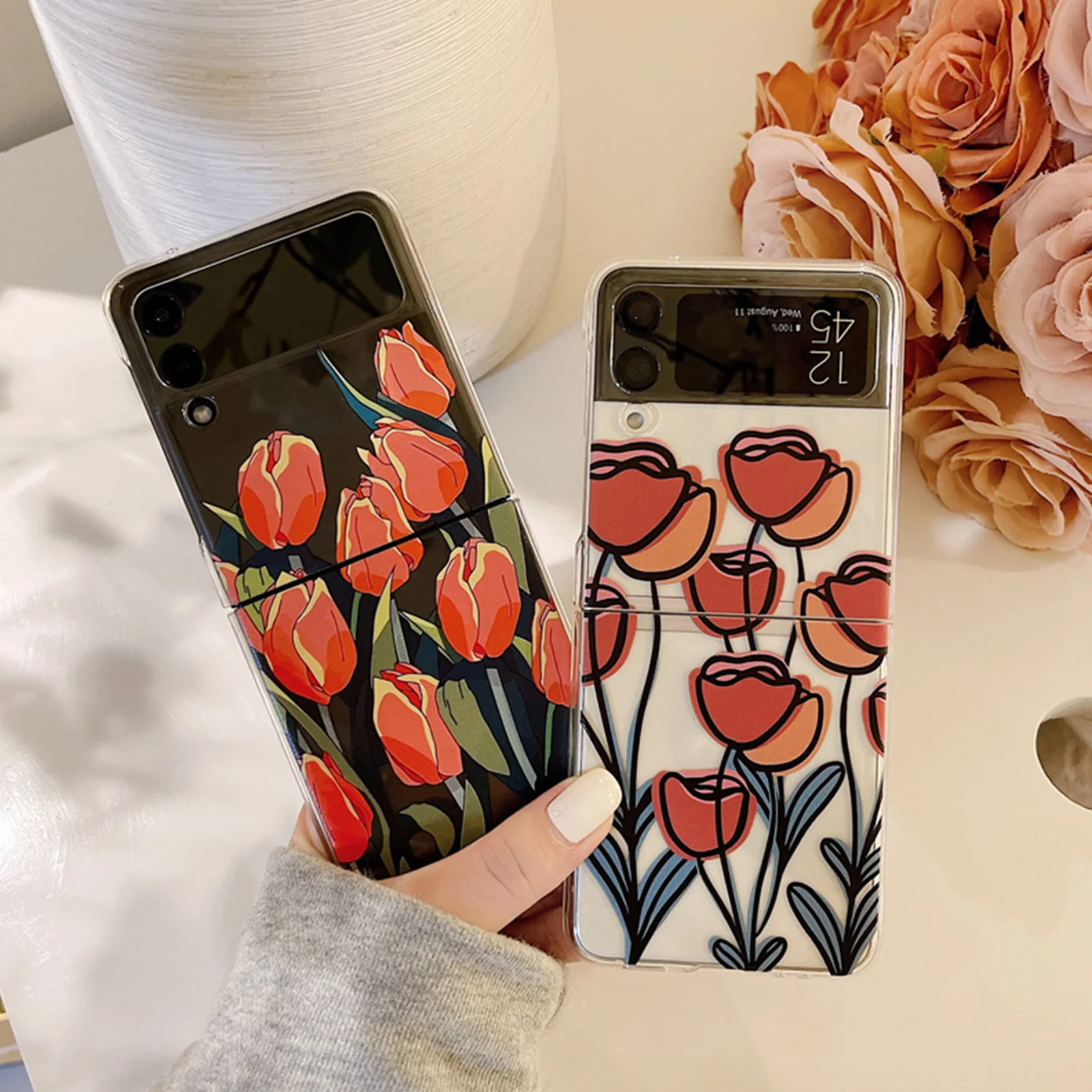 

Прозрачный чехол для телефона Samsung Z FLIP 3, персонализированный жесткий складной чехол из поликарбоната с цветком тюльпана для Galaxy Z Flip3