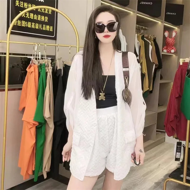 Женский костюм из двух предметов элегантный тканый с защитой от солнца и шортами