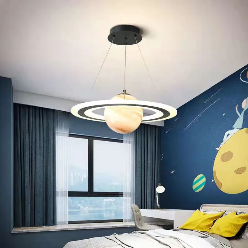 

Modern Minimalist Space Planet Pendant Light Children's Room Bedroom Sea Blue/Orange Starry Lamp Childlike Decoration Chandelier