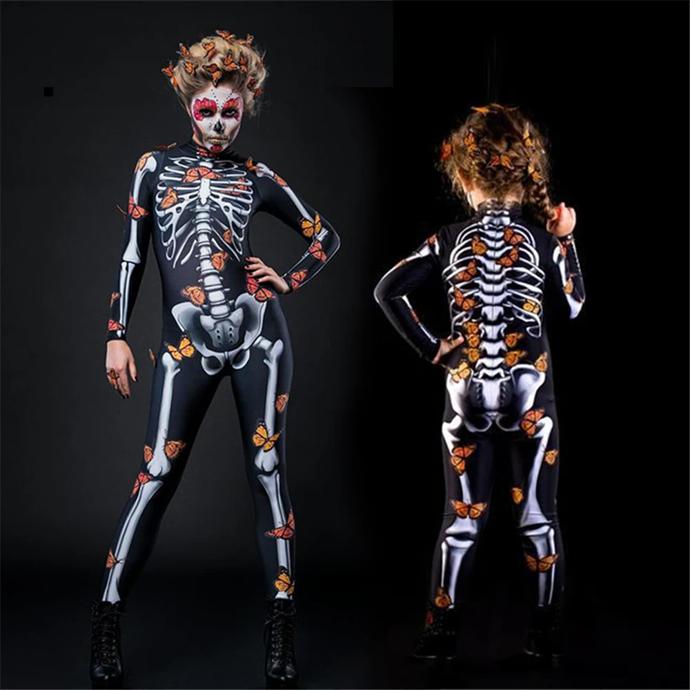 

Halloween Adult Women Girls Skeleton Jumpsuit Carnival Party Corpse Bride Onesies Rose Ghost Elasticity Spandex Sport Bodysuit