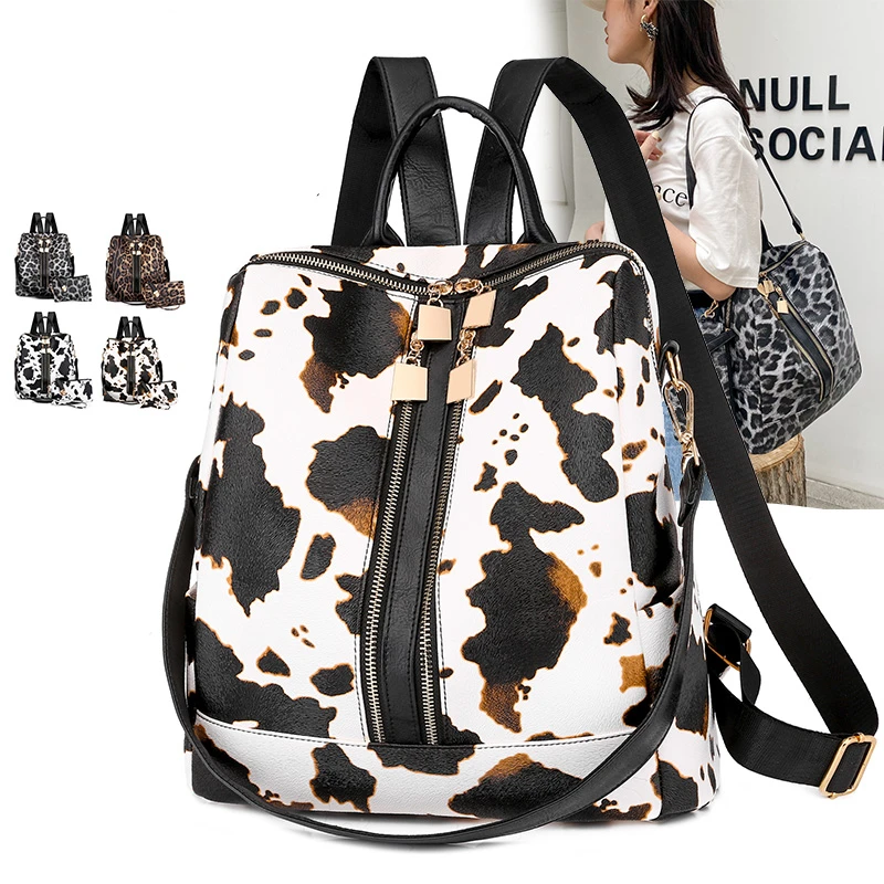 

DIDA BEAR Women Leather Backpack Bolsas Mochila Feminina Large Girl Schoolbag Travel Bag School Backpacks Candy Color With Purse