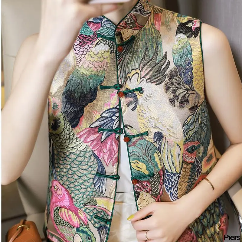 Современный женский жилет с вышивкой в китайском стиле ретро традиционный