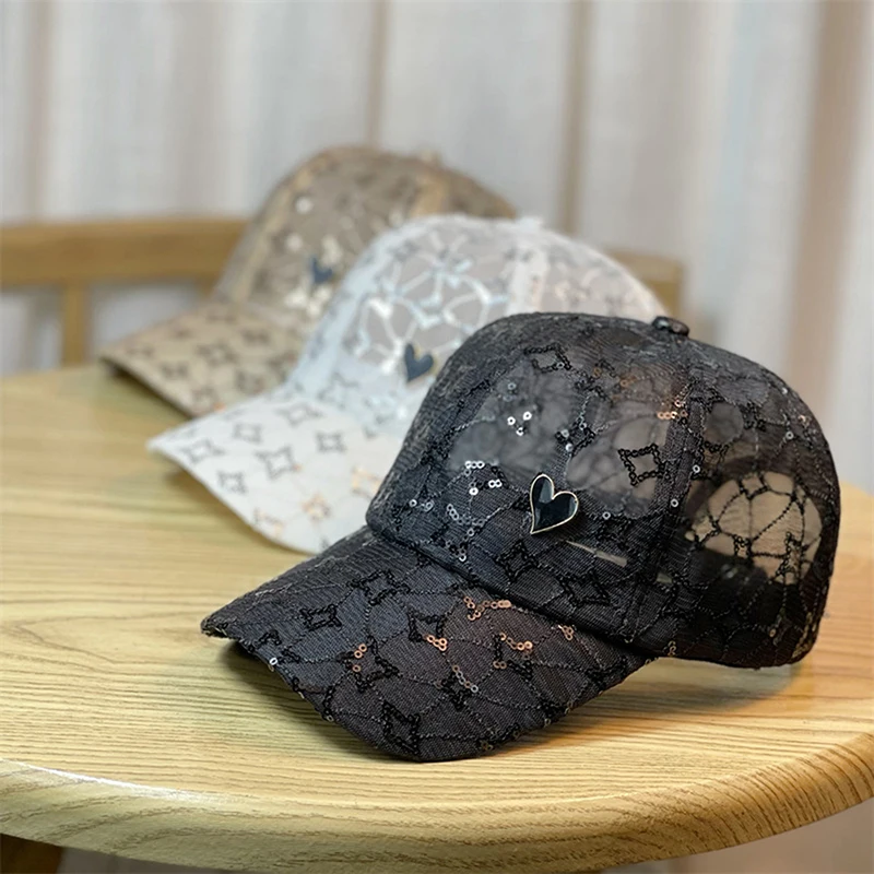 

Женская кружевная бейсболка с блестками, дышащая сетчатая Кепка с цветочным рисунком, летняя кепка в стиле хип-хоп, модная женская кепка с к...