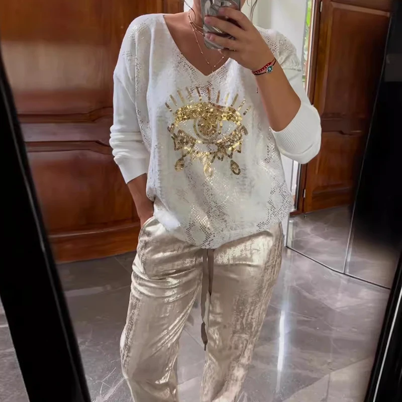 Женский комплект из 2 предметов весенний топ с длинными рукавами и v-образным