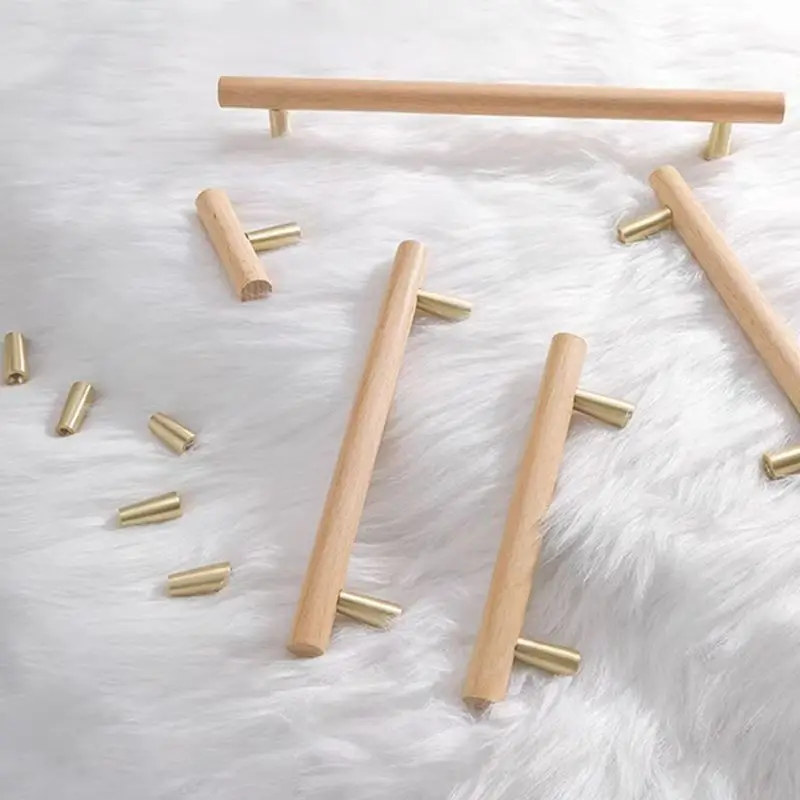 Ручка ящик из массивной древесины латунная ручка натуральная древесина