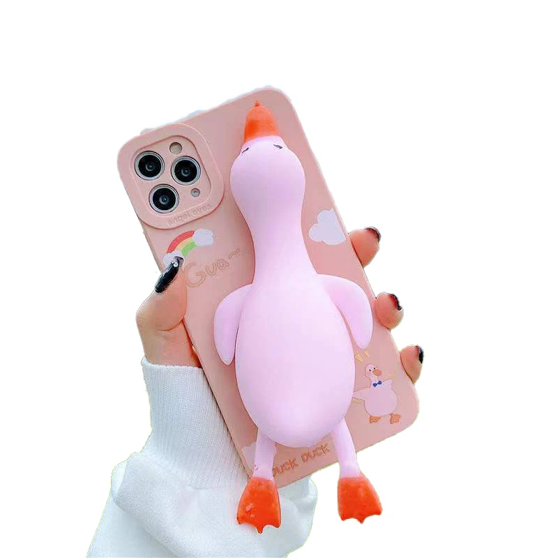 

Stereo Pinchable Duck Decompression Phone Shockproof Case For Iphone 13 12 11 Pro Xs Max X Xr Se 2020 7 Plus Silicone Soft Cover