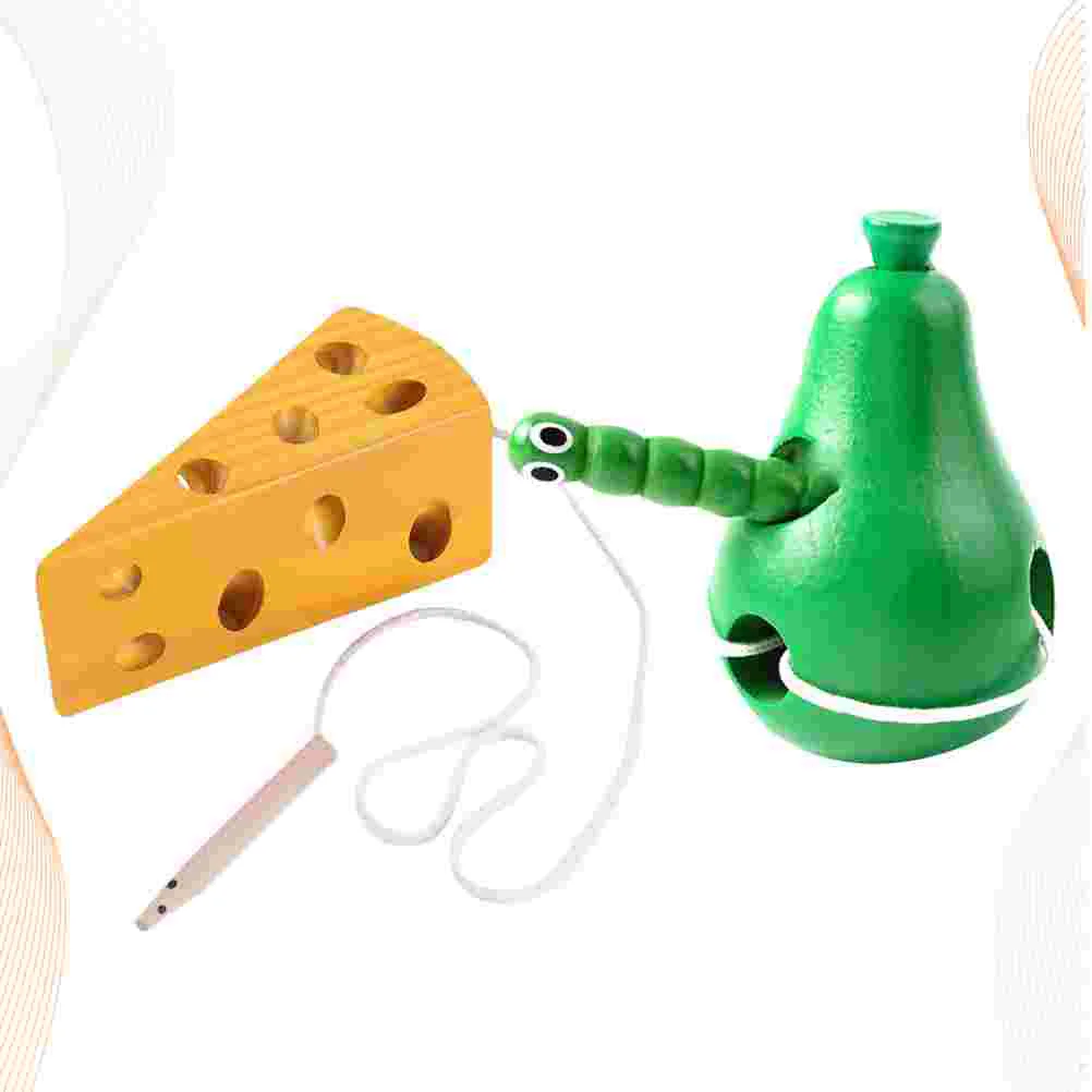 

2 Pcs Toddlers Toys Kids Threading Cheese Large Educational Wooden Pear Treading