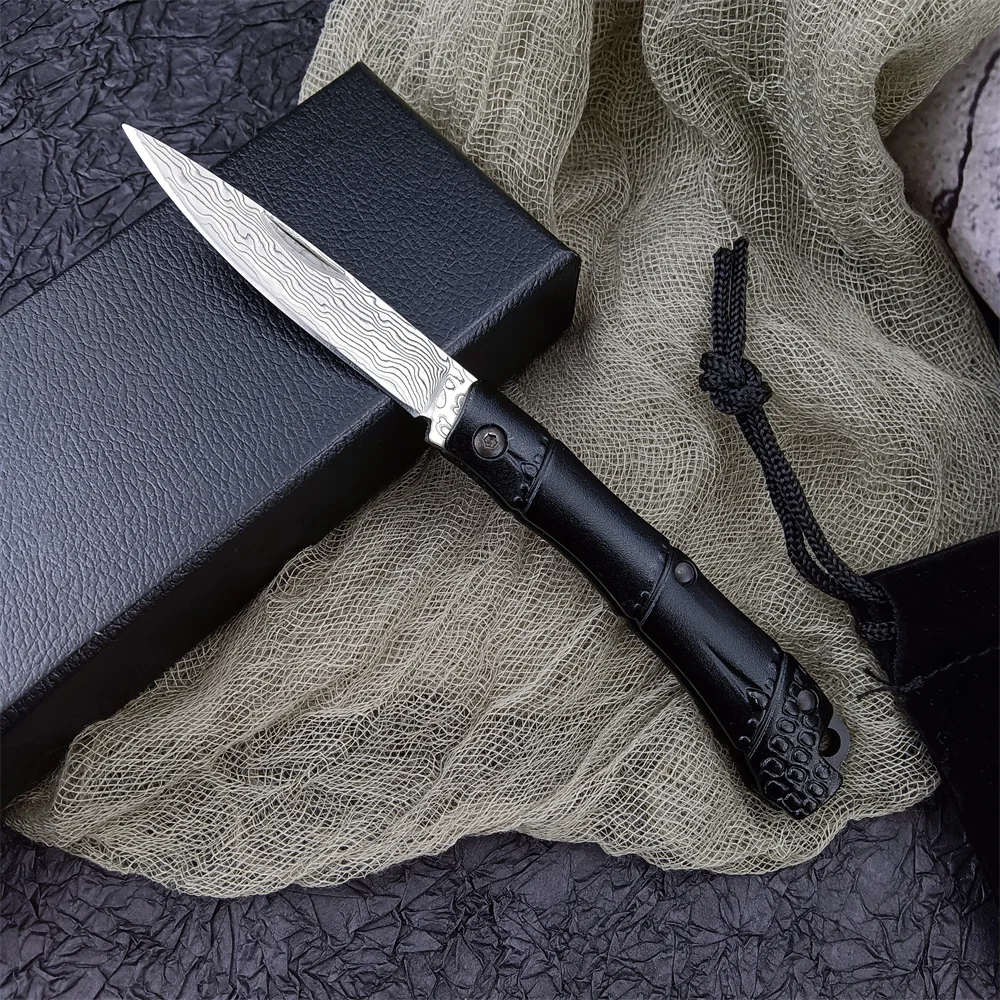 

Дамасское лезвие, мини карманный складной нож, ручка из алюминиевого сплава, для выживания, для повседневного использования, ножи для кемпинга, охоты, инструмент