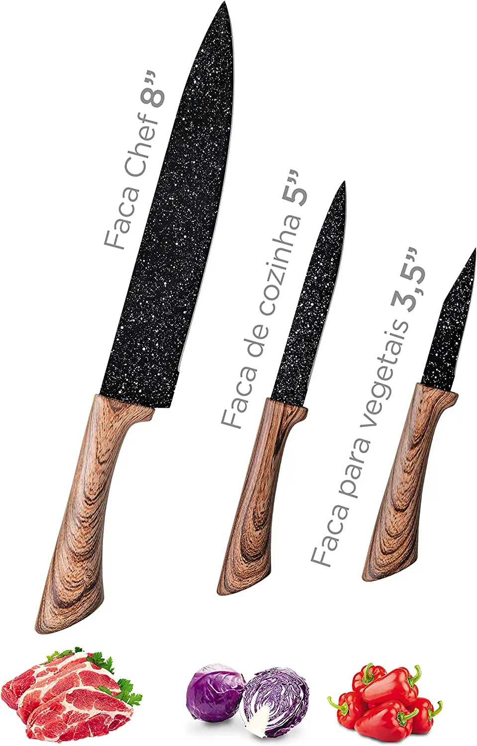 

Knife Set 3 pieces Colorstone Wooden, FAC5470, Home Cooking Set Boning Bread Meat Handle Kitchen Knives Accessories