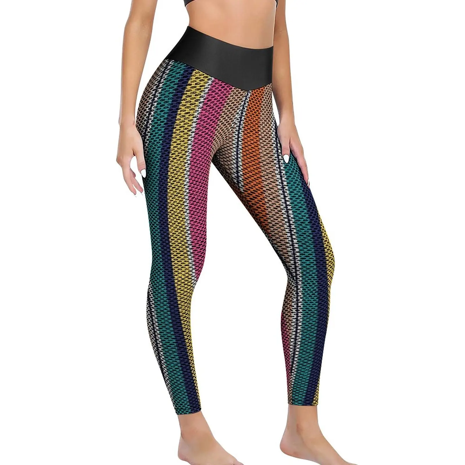 Bright Striped Leggings Sexy Colorful Stripes Print Fitness Yoga Pants Push Up Quick-Dry Sports Tights Vintage Graphic Leggins