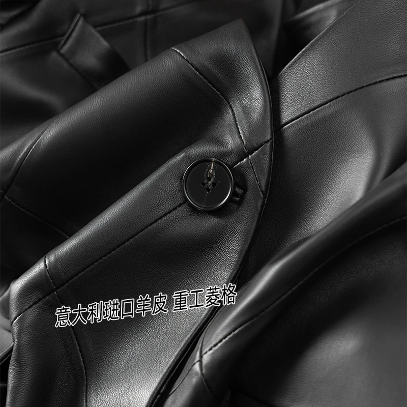 Winter High Quality Sheepskin Genuine Leather Jacket Women  Autumn/Winter  Single Breasted  Leather & Suede  V-Neck  Blazers