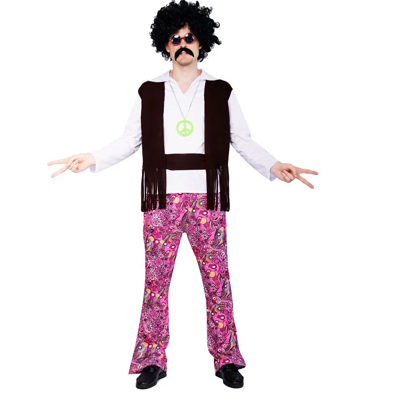 

Men 60s Hippie Costume Halloween Party Adult's Hippies 1970s Sets Cosplay Hippie Costumes