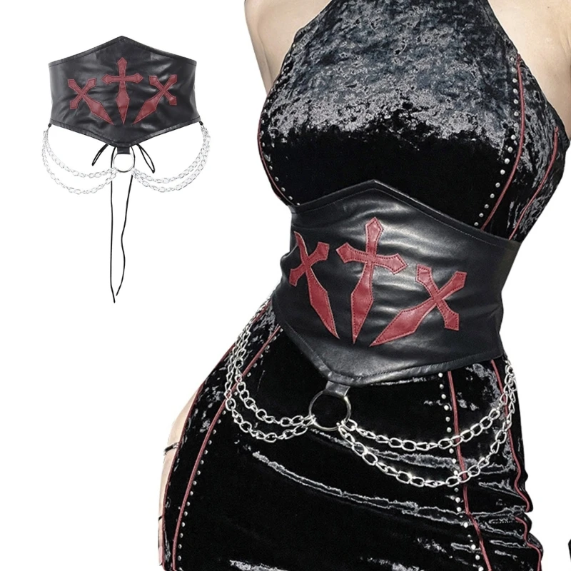 

Faux-leather Waist Corset Teenagers Woman Embroidery Pattern Body Shaper Girdle Extender Streetwear Waist Decors