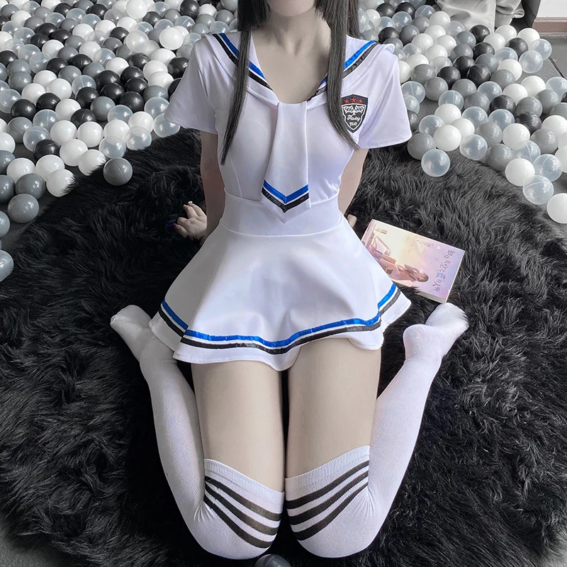

Sexy Sailor Student Cosplay Costumes College Blue White Soft Suit with Lovely Panties Roleplay Women Energetic Student Uniform