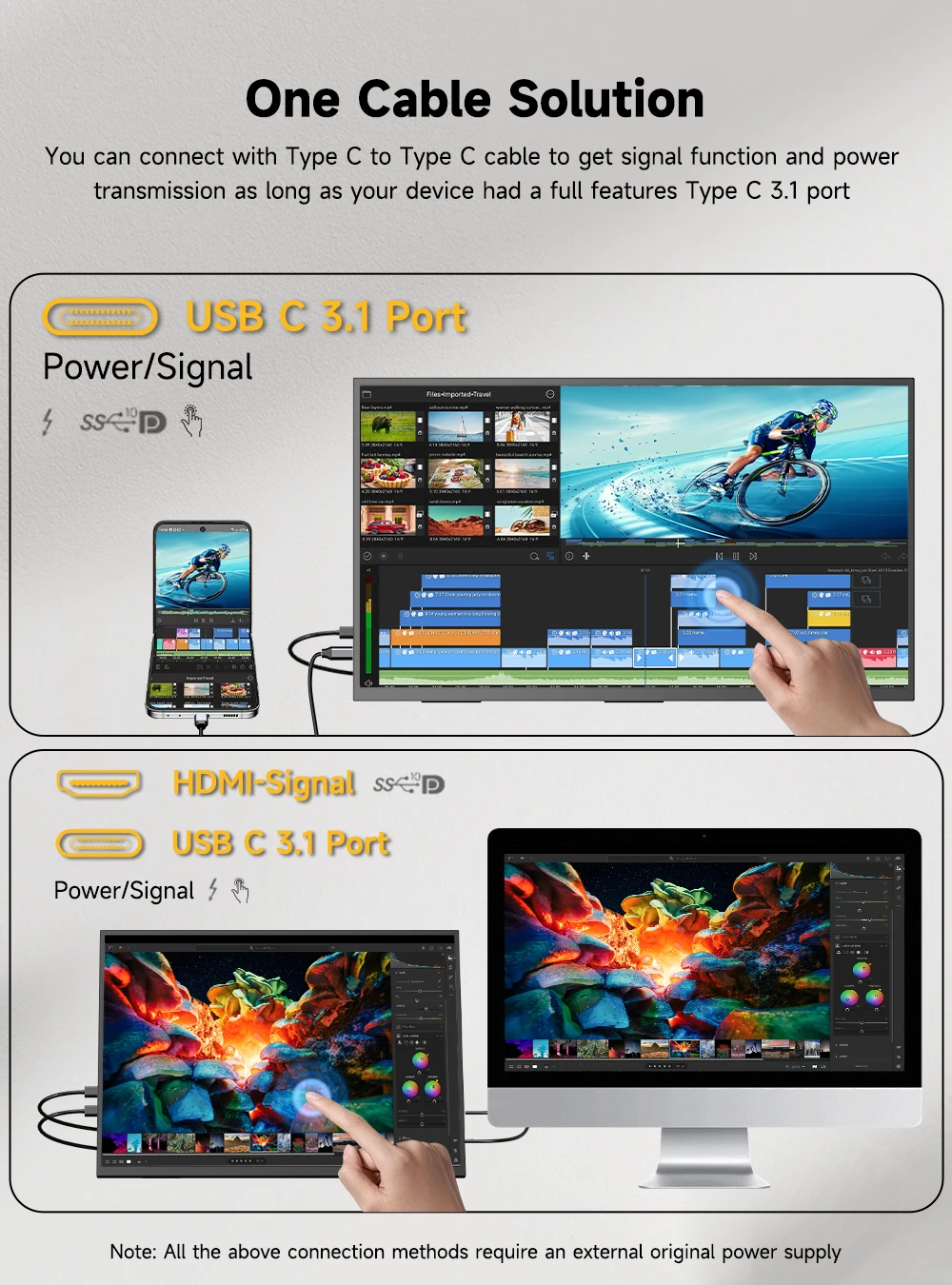 Фото Идеальный QLED 23,8-дюймовый портативный сенсорный монитор 120 Гц, разрешение 1080p, HDR, Freesync, яркость 380 нит, внешний компьютерный дисплей для ноутбука, телефона, ПК, Mac, Xbox, PS4. №5