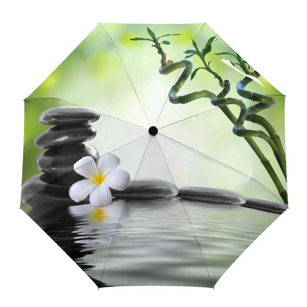 

Orchid Dewdrop Basalt Stones Bamboo Fully-automatic Umbrella for Outdoor Kid Adult Print Umbrella Foldable Eight Strand Umbrella