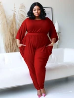 plus size jumpsuits for women 34 sleeve o neck high waist pencil long rompers casual party wear overalls one piece outfits 5xl