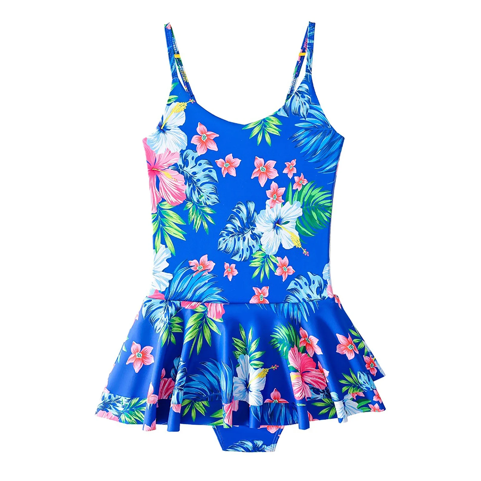 

Summer Kids Girls Hawaiian Style One Piece Floral Printed Swim Dress Bathing Suit Ruffle Skirted Swimwear Beachwear Pool Parties