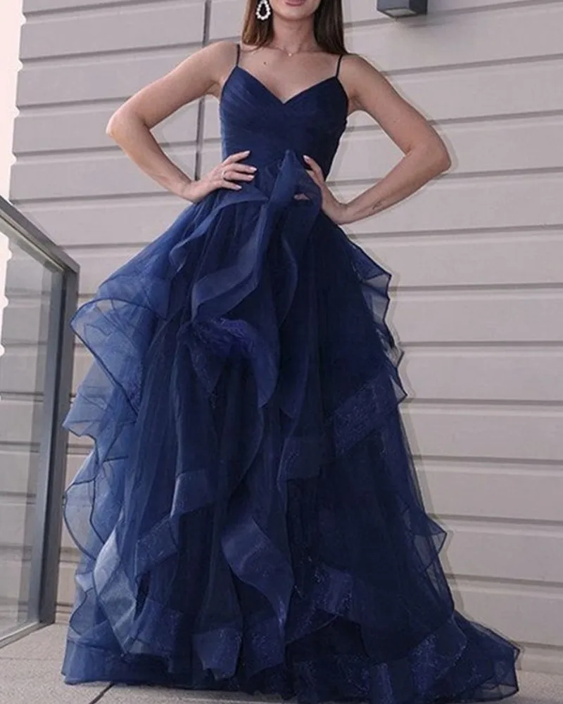 

A-Line Evening Dress For Women V-Neck Sleeveless Chiffon With Tulle Lace/Formal Bridesmaid Dress Of Bespoke Dresses