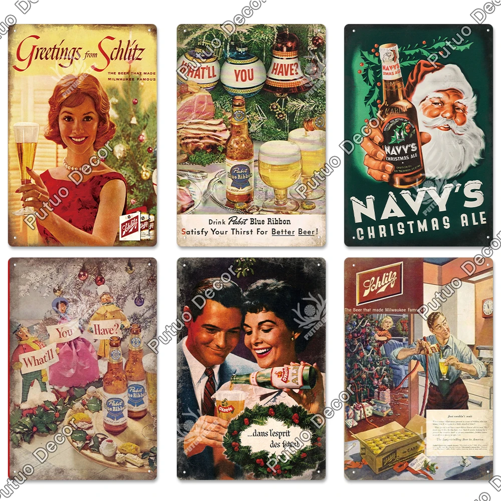 Декор Putuo Рождественский пивной металлический знак винтажный постер украшение