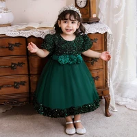 green short sleeves party dress infant wedding princess gowns for baby first 1st year birthday dress christmas costume