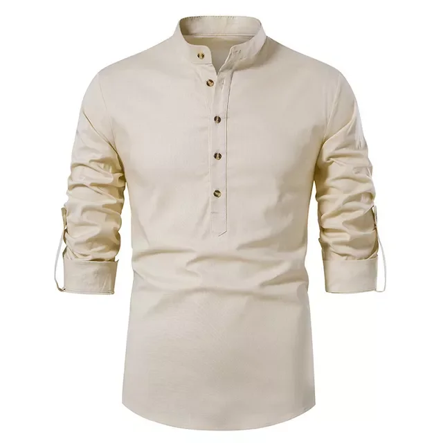 New2022 New Men's Slim Fit Cotton Linen Shirts Male Solid Color Long Sleeve Breathable Linen Shirt Tops S-2XL