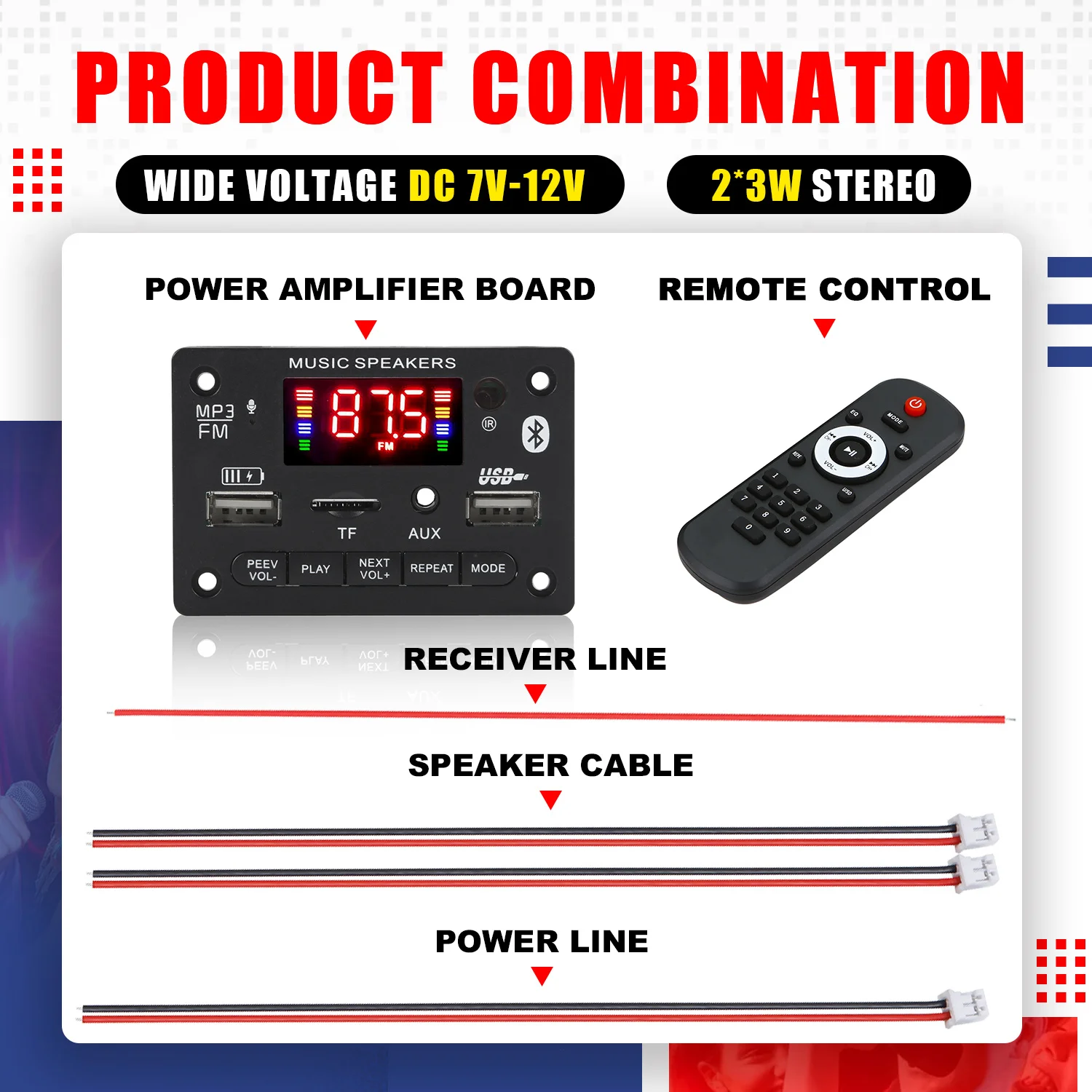 2*3 Вт усилитель MP3-плеер декодер плата 12 В Bluetooth 5 0 6 автомобильный FM-радио модуль