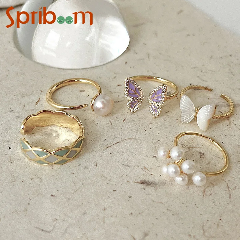 

Vintage Butterfly Pearl Rings for Women Opening Adjustable Index Finger Ring Exquisite Design Female Wedding Jewelry Girls Gifts