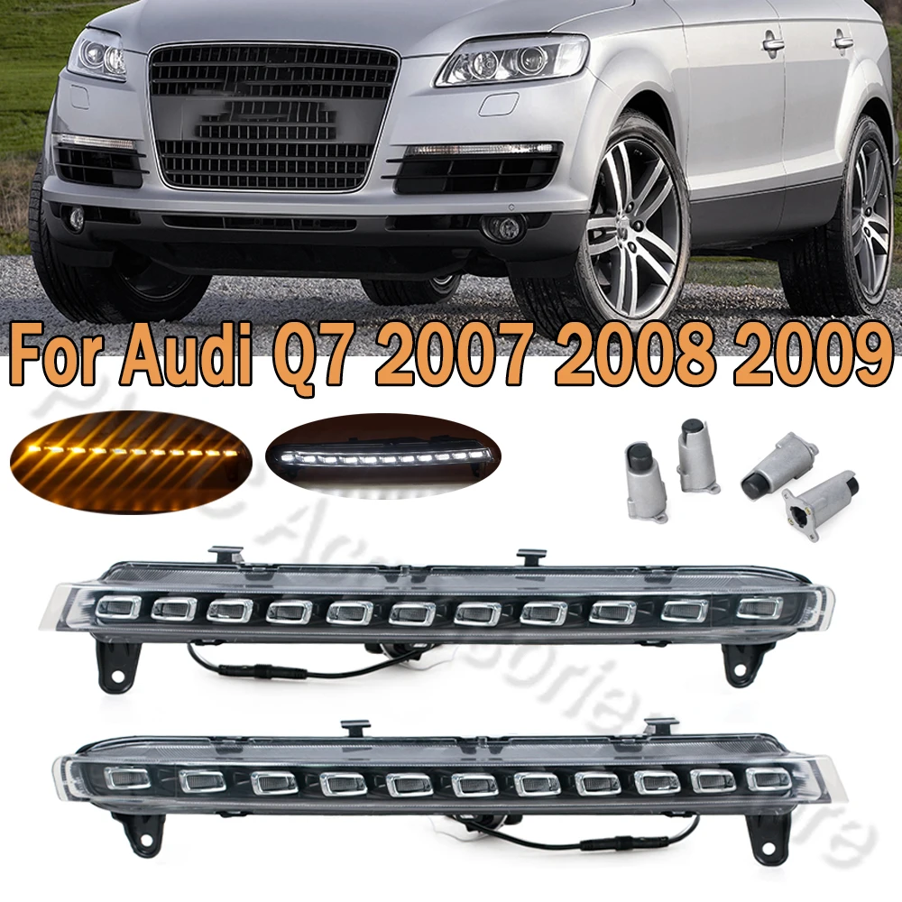 PMFC LED DRL Daytime Running Lights Turn Signal Light Daylight 12V White For Audi Q7 2007 2008 2009 Fog With Yellow |