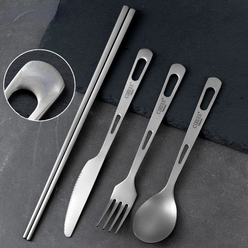 

Outdoor Camping Titanium Tableware Set Fork Spoon Chopsticks Dinnerware Portable Outdoor Flatware for Camping Picnic Travelling