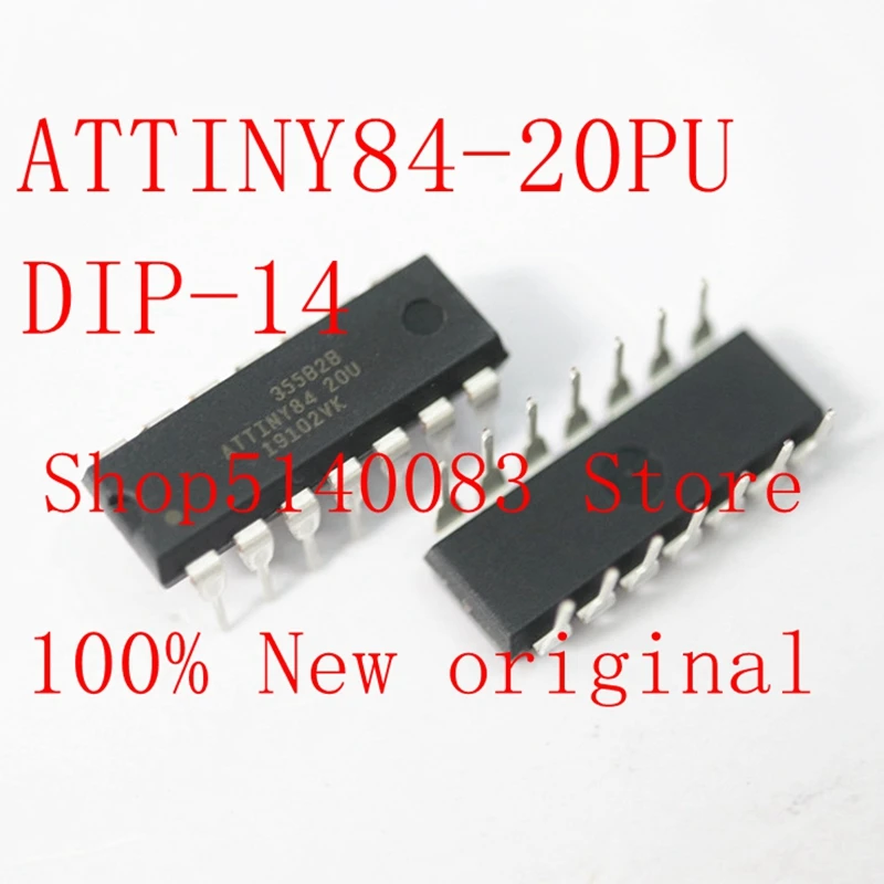 5PCS/LOT ATTINY84-20PU ATTINY84 ATTINY84-20 MCU 8BIT 8KB FLASH 14-DIP |