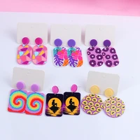 new summer colorful flowers print earrings for women aesthetic geometric flower acrylic drop dangle earrings designer jewelry
