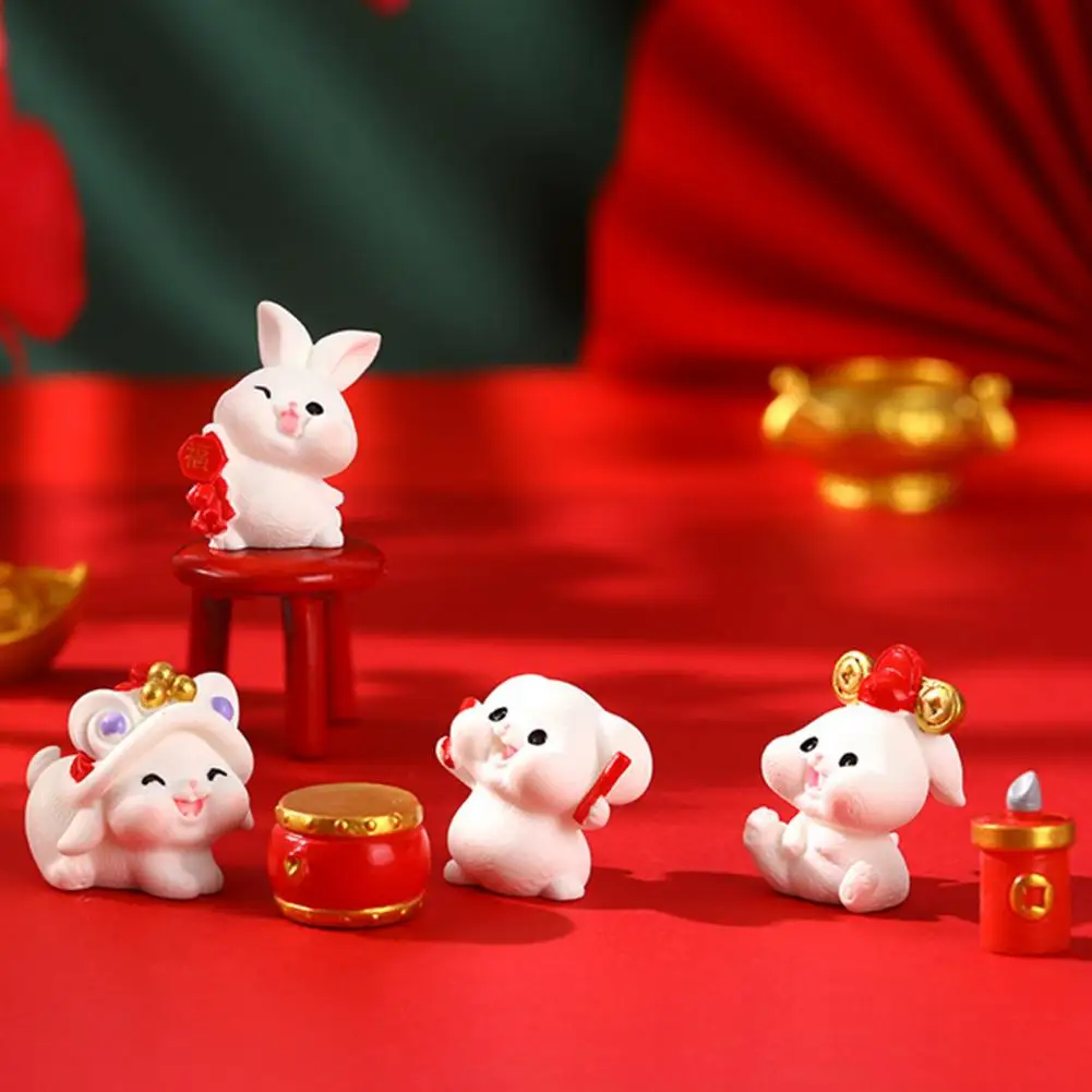 

1XMiniature Cute Chinese New Year Of The Rabbit Zodiac Micro Landscape Dollhouse Small Bunny Ornament Resin Home Decoration 2023