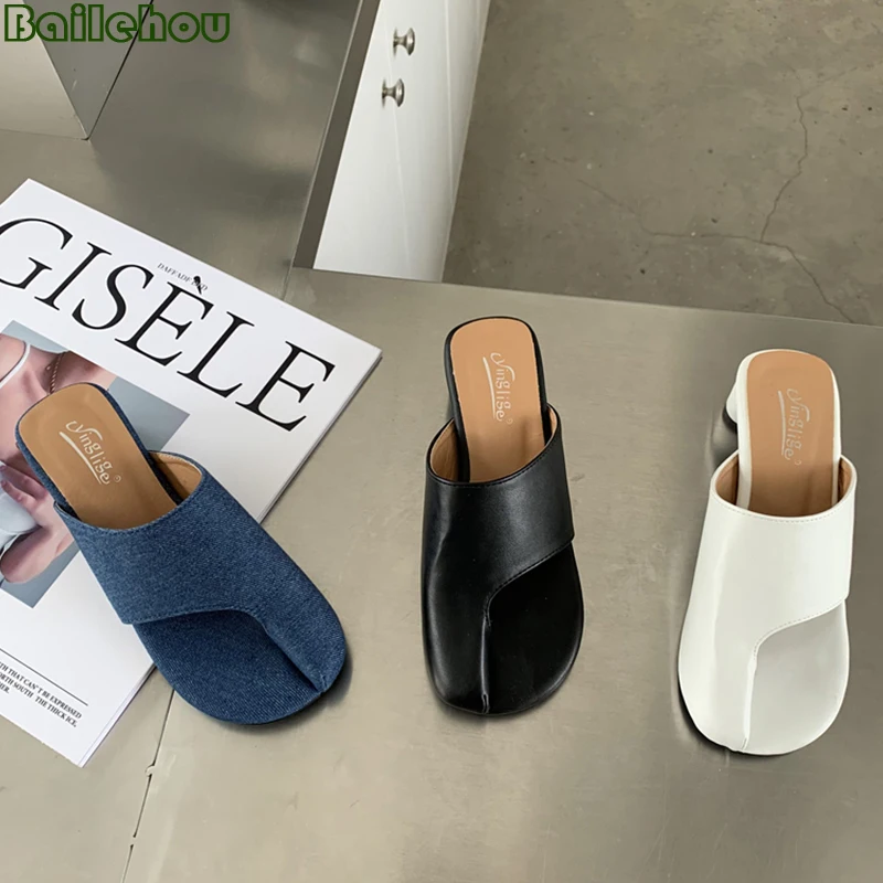 

High Heels Ladies Rubber Slippers Women Flip Flops Summer 2022 New Blue Denim Women Pumps Slides Casual Outside Female Shoes