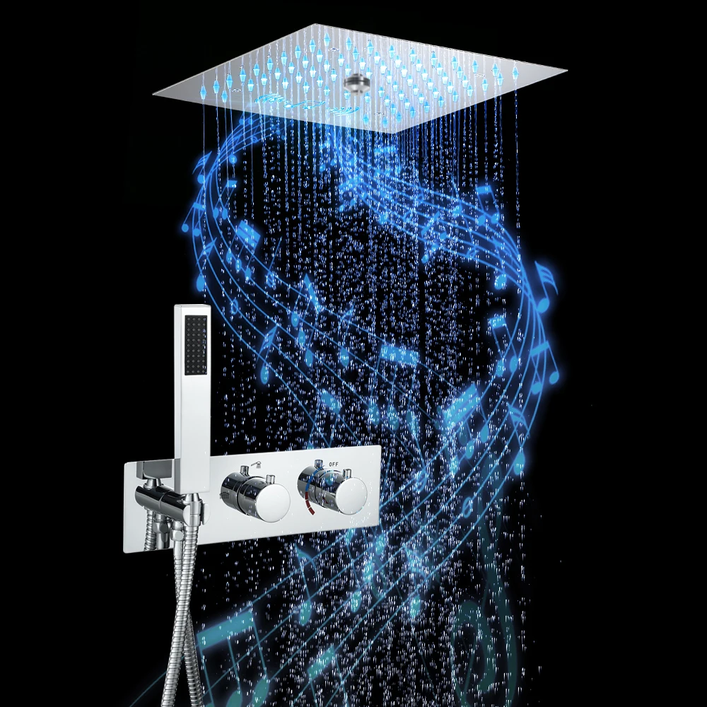 

Hot and Cold 3 Function LED Shower Set System Ceiling Embeded High Pressure Rain 12 Inch Shower Head Matte Black Bathroom Faucet