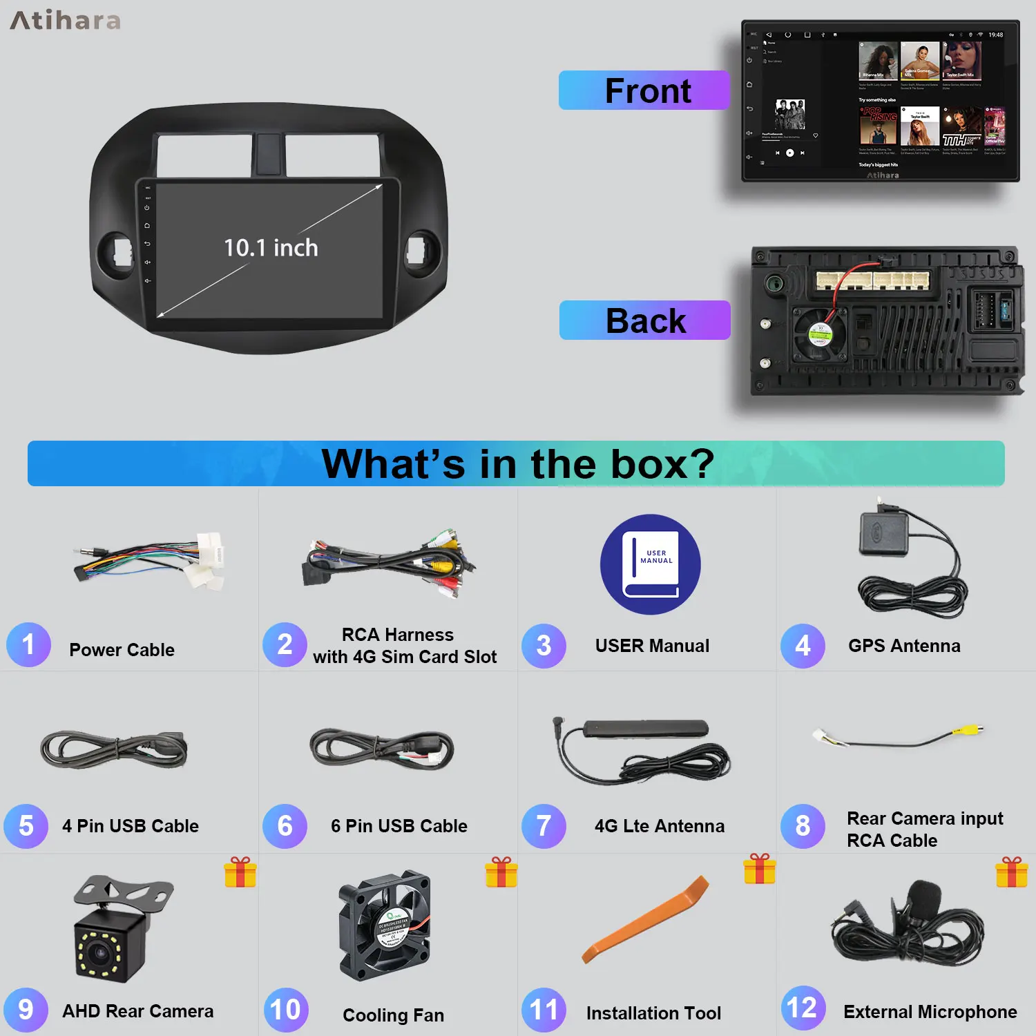 Автомобильный радиоприемник Atihara 10 1 дюйма на базе Android для Toyota RAV4 2007-2011 Carplay Auto