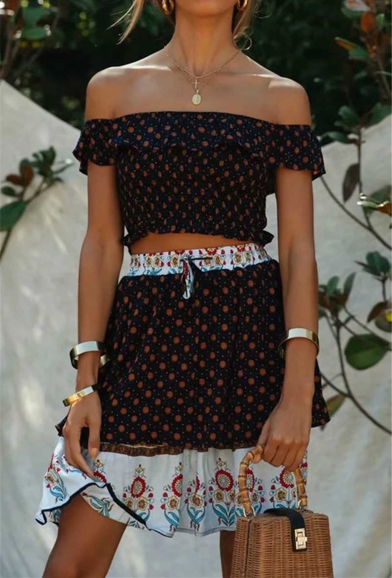 Женский костюм из двух предметов винтажный шикарный Топ без бретелек с открытыми