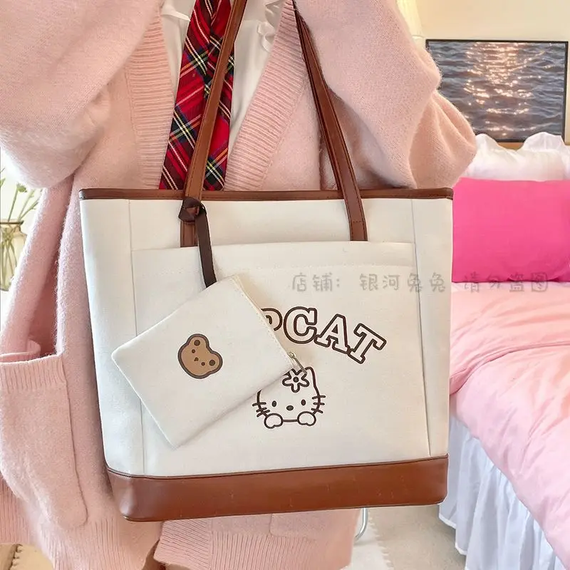 

Sanrio HelloKitty Kawaii Мультфильм колледж парус Butto очень Большая вместительная сумка на плечо женская сумка для путешествий КЛАСС СУМКА