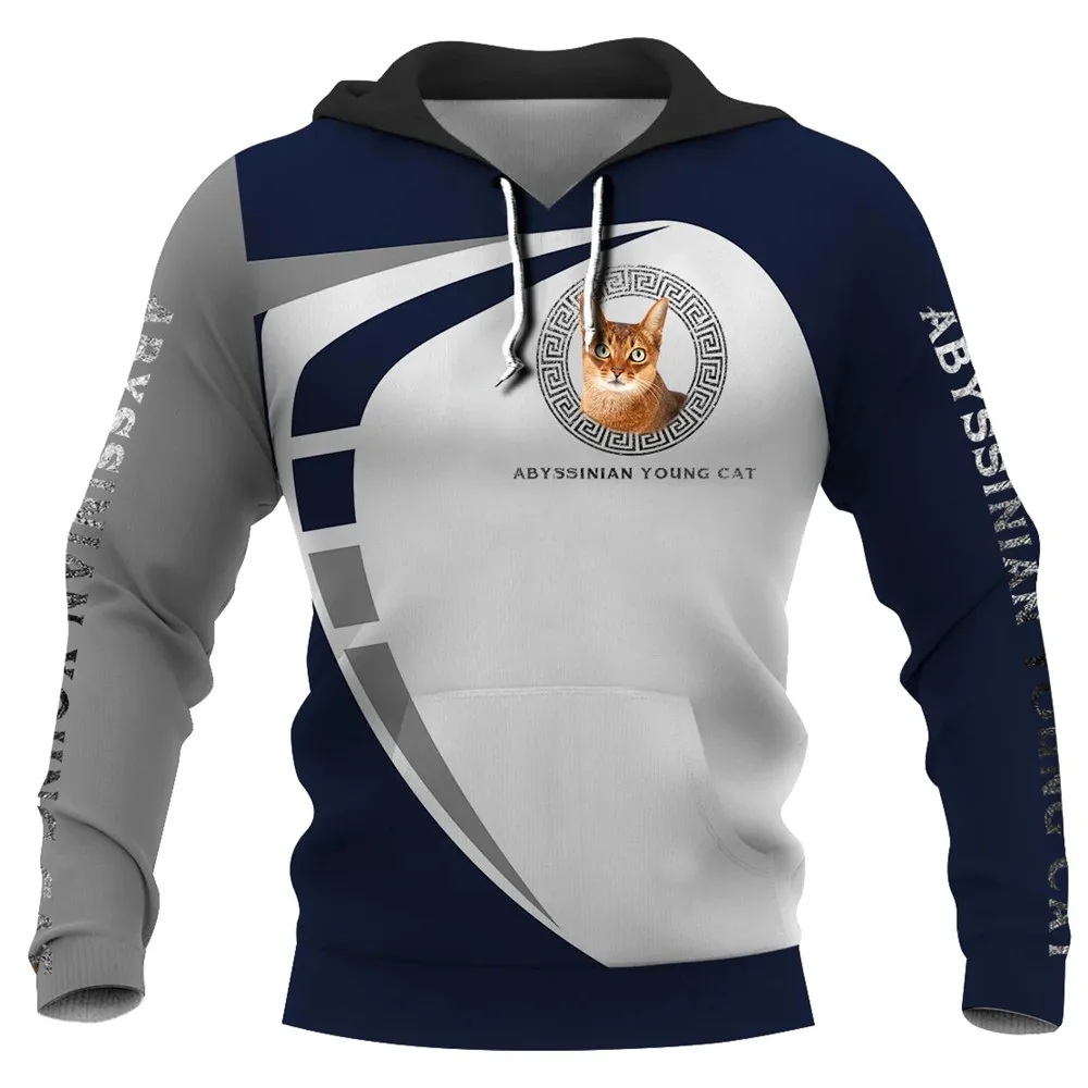 

CLOOCL Animal Mens Hoodie 3D Graphic Chest Face Logo Hoodies Animals Cat Abyssinian Young Sweatshirts Harajuku Sportswear