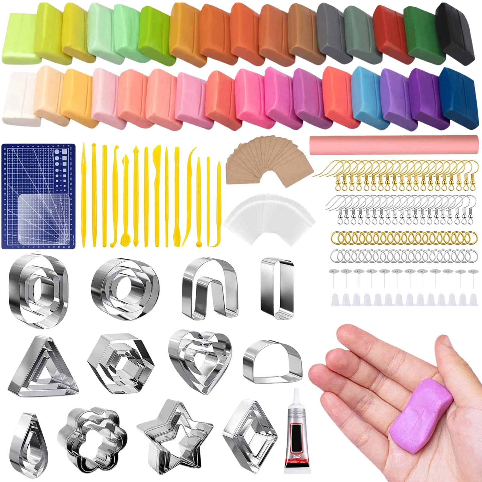 

DIY Earring Kit Clay Earring Hooks 302Pcs Earring Making Kit Modeling Clay Creative Clay Kit With 302Pcs Kit Non-Toxic Non-Stick
