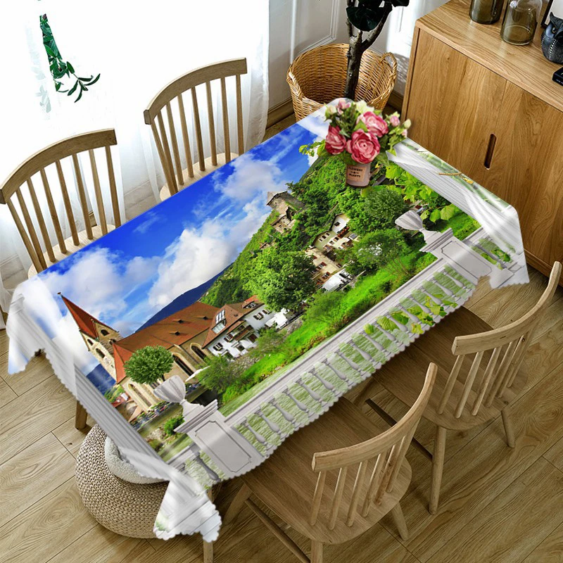 

Beach Scenery Rectangular Tablecloths Waterproof Oilproof Scenic Tea Coffee Tablecloth Home Wedding Decoration Nappe De Table