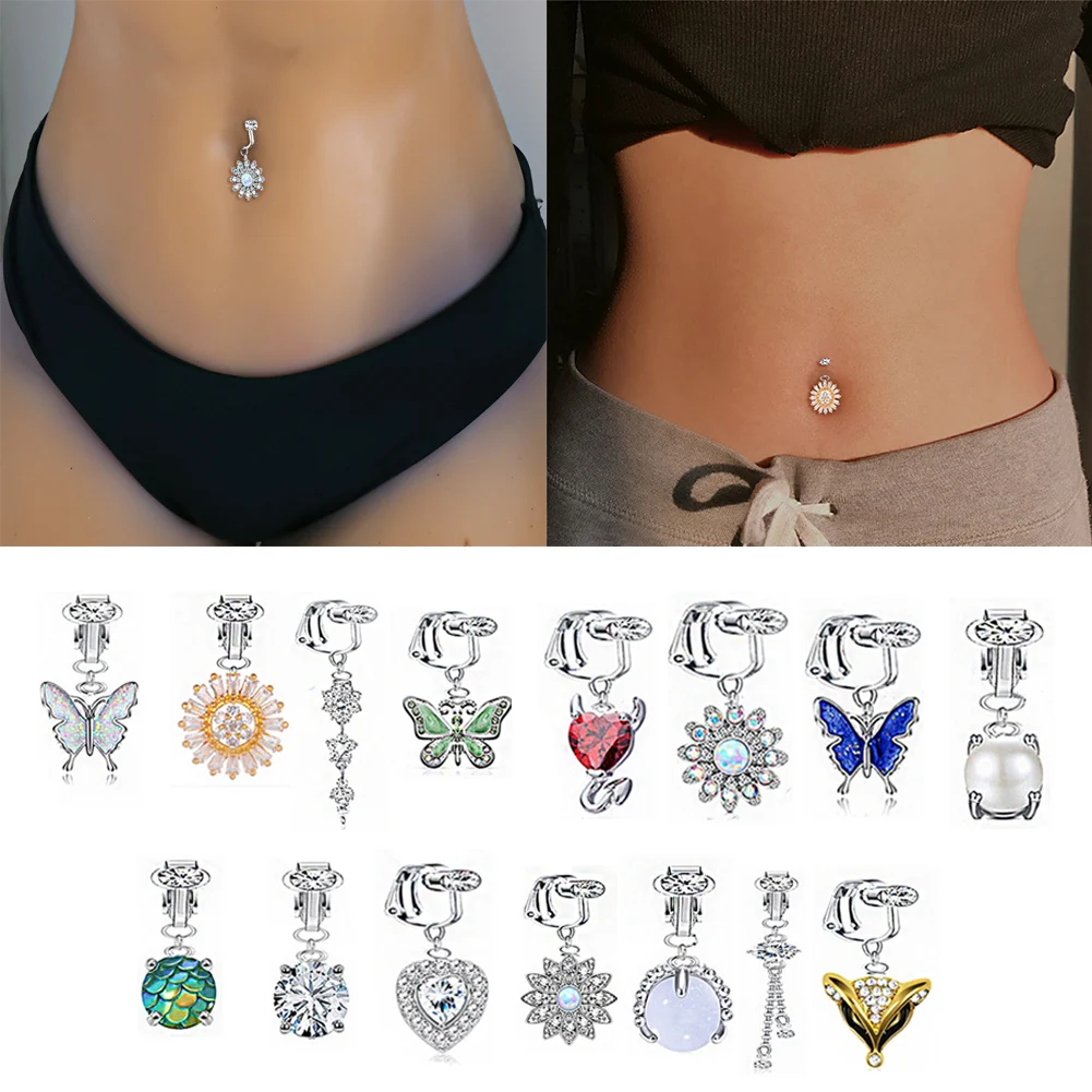 

New Butterfly Fake Belly Button Ring Fake Belly Piercing Clip on Umbilical Navel Fake Pircing Faux Belly Cartilage Earring Clip