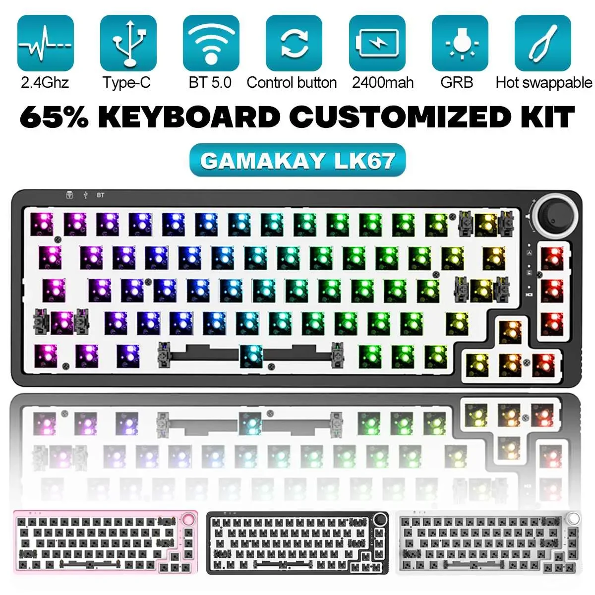

LK67 Keyboard Customized Kit 67 Keys RGB Hot Swappable bluetooth 3pin/ 5pin 65% Programmable Triple Mode