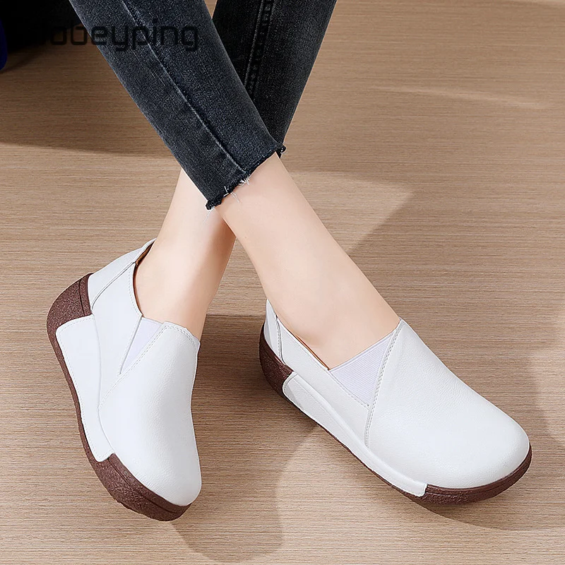 Spring Autumn Soft Women's Shoe Flat Platform Ladies Loafers Leather Wedge Female Sneakers Moccasins Slip On Casual Shoes Women