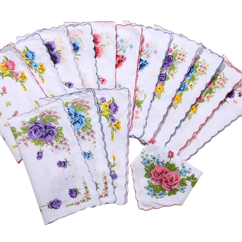 

Exquisite Floral Handkerchiefs Set Pocket Napkin Handkerchiefs DIY Hairband Materials for Women Wedding Party Church